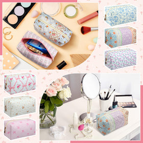 Qinyoung floral-quilted-makeup-bag-set-4 versatile storage for cosmetics or small items.