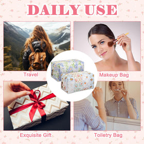 Qinyoung floral-quilted-makeup-bag-set-6 travel-ready zip closure protects essentials.