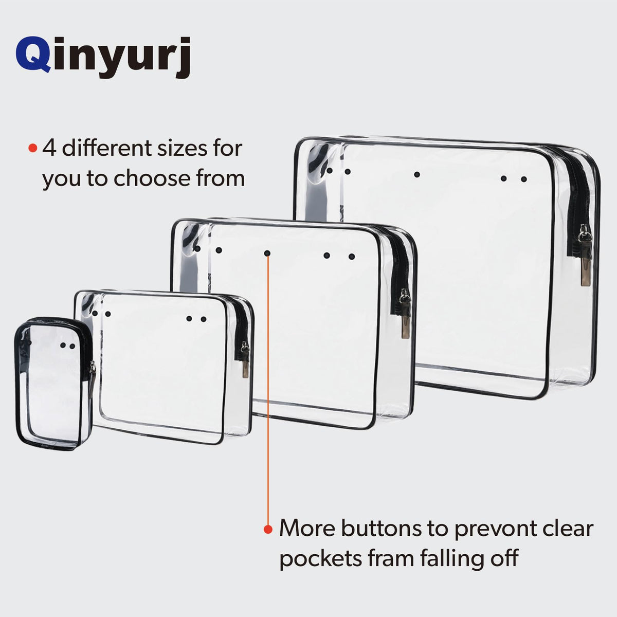 Qinyurj clear pouches compatible with bogg bag sizes 19x15x9.5 and 15x13x5.25 inches.