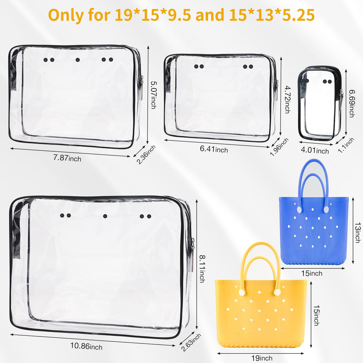 Qinyurj clear pouches eyelets inserts fit bogg bag holes securely.
