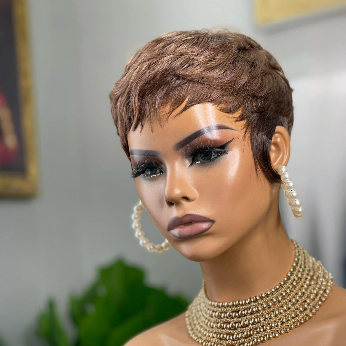 QiaQiaRing short wig pixie cut with bangs for easy daily styling