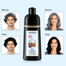 Finished natural black shade blends with existing hair tone.