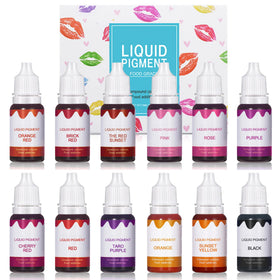QIUFSSE 12-color lip gloss pigment set swatches for vibrant DIY shades