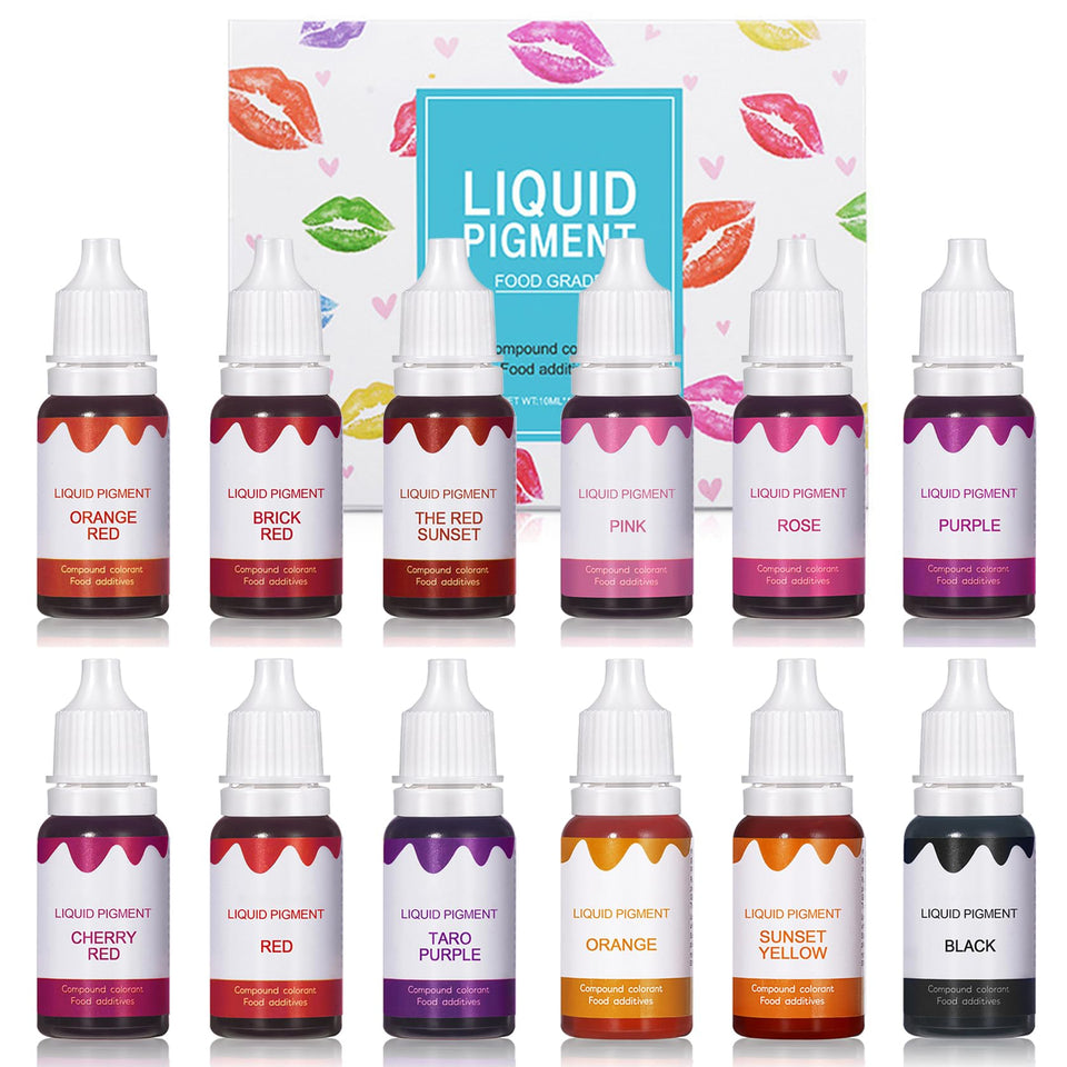 QIUFSSE 12-color lip gloss pigment set swatches for vibrant DIY shades