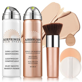 QIUFSSE Magic Minerals airbrush bottle shows smooth, even coverage for radiant skin.