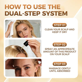 Qiuumey Hair Growth Serum Bundle close-up label shows clean, gentle formula.