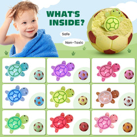 Surprise turtle toy inside each bomb sparks curiosity during dissolution
