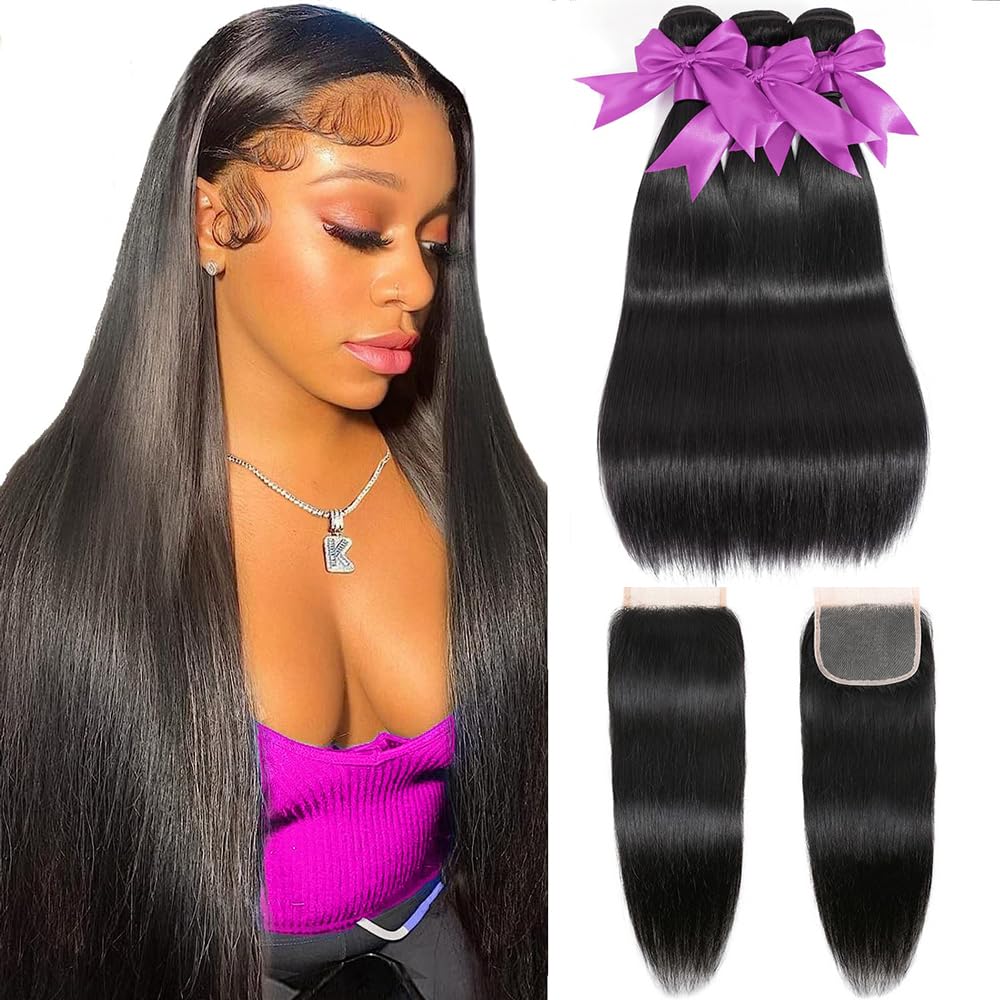 QIYING Brazilian straight bundles with closure for smooth daily styling