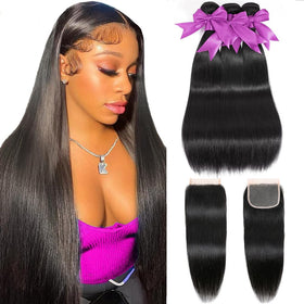 QIYING Brazilian straight bundles with closure for smooth daily styling