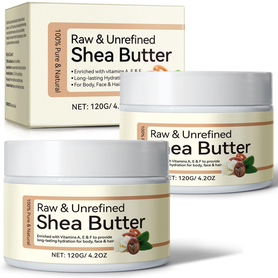 QJCWXIAOX shea butter jar close-up for pure hydration and natural care.