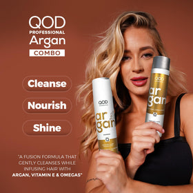QOD PRO Argan set packaging presents a premium at-home hair care routine.