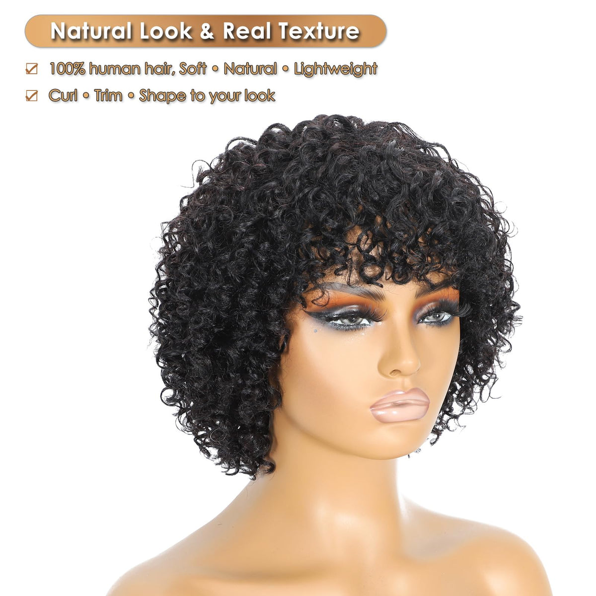 Qornex glueless wear-and-go wig with bangs for quick morning looks.