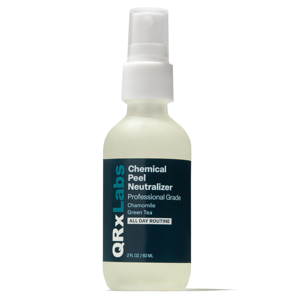 QRxLabs chemical peel neutralizer spray bottle for safe post-peel pH balance.