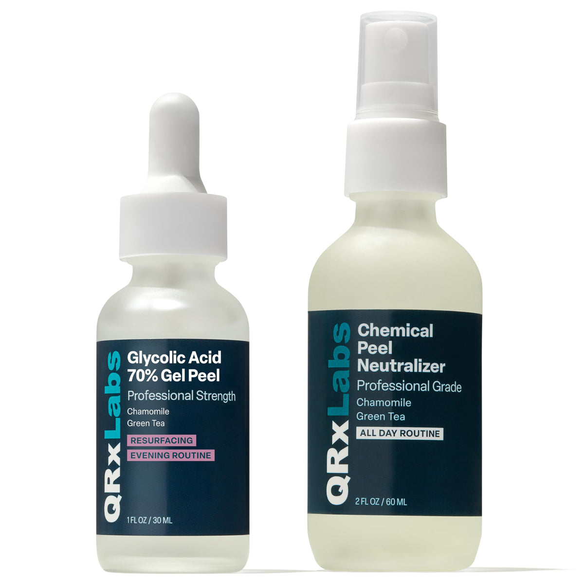 QRxLabs glycolic acid peel bottle for at-home resurfacing