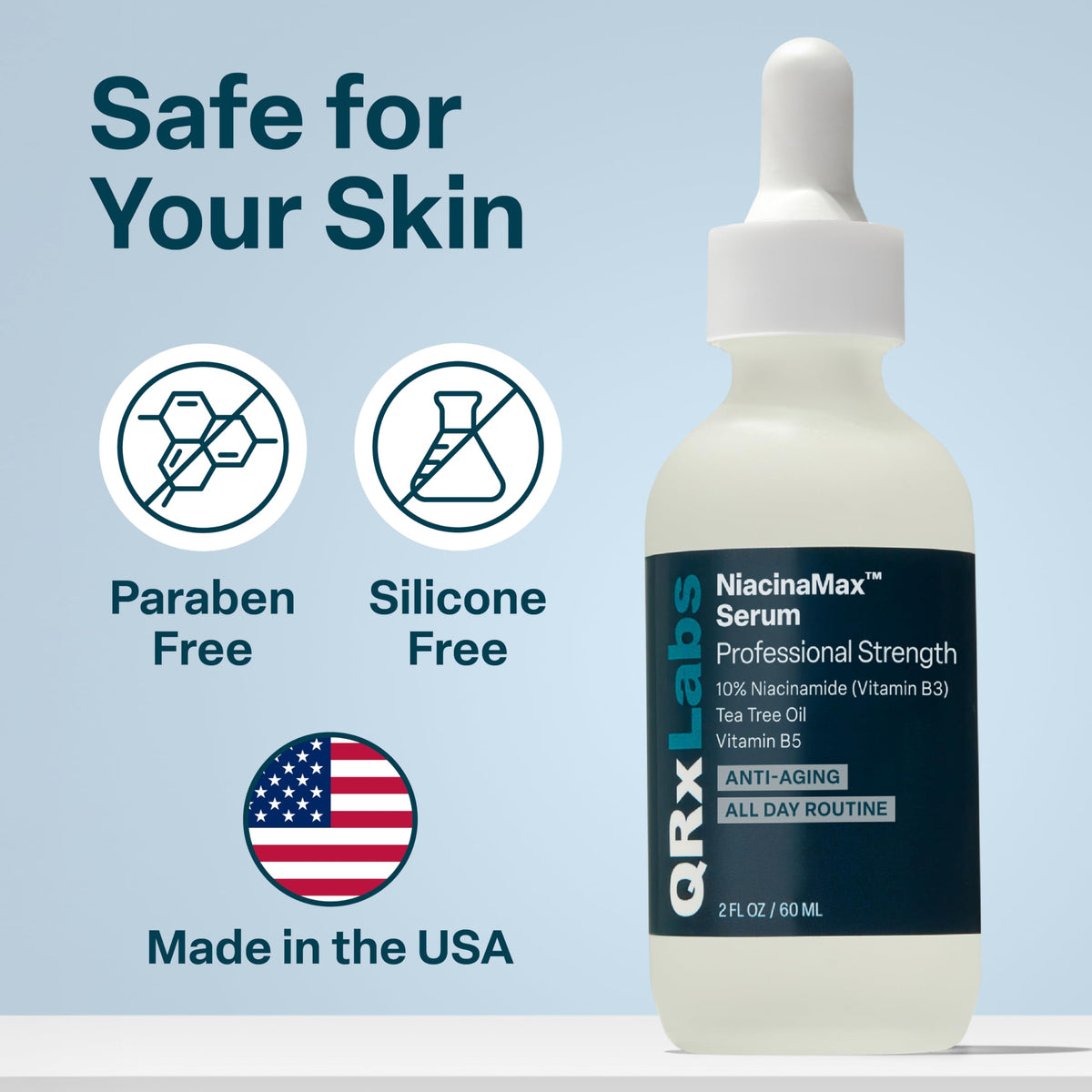 QRxLabs NiacinaMax application on face showing lightweight finish