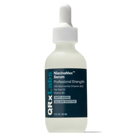 QRxLabs NiacinaMax serum bottle closeup highlighting 10% Niacinamide