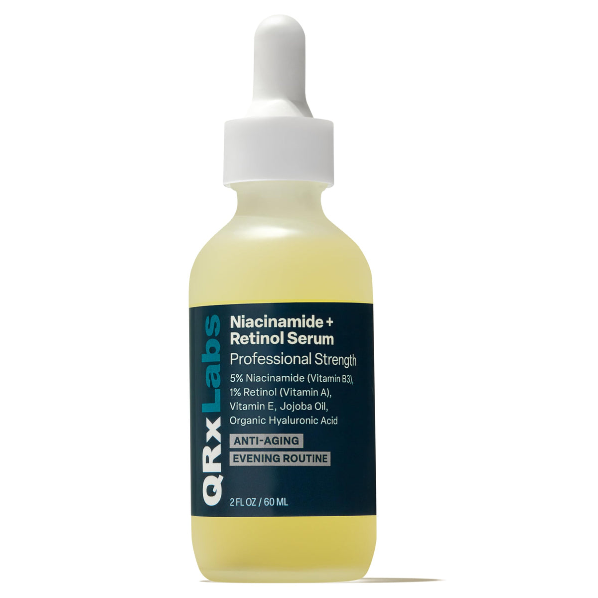 QRxLabs niacinamide serum bottle for daily brightening routine.