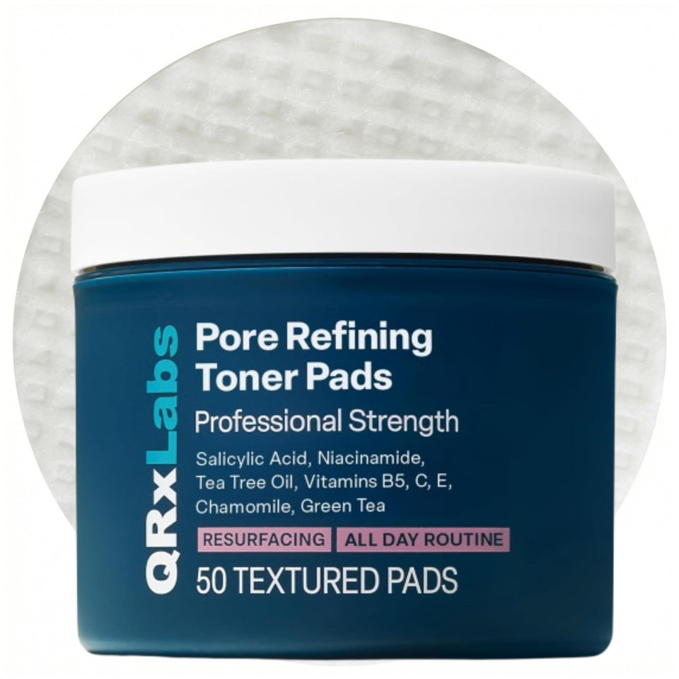 QRxLabs Pore Toner Pad packaging shown, ideal for quick daily skin prep.