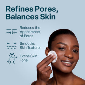 Close-up of a soaked pad delivering gentle exfoliation to refine pores.