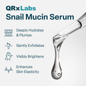 QRxLabs Snail Mucin Serum texture swirls on skin; quick absorption