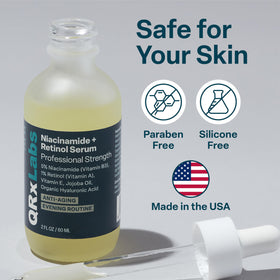 QRxLabs serum enriched with vitamin E and jojoba oil for hydration.