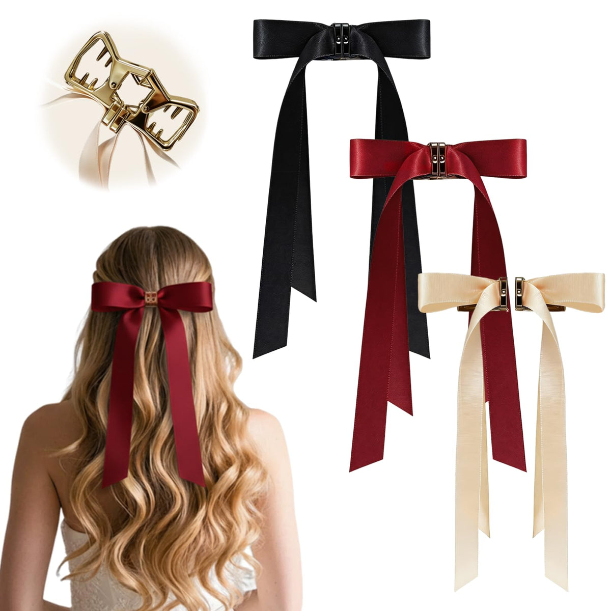 Qtaikong magnetic hair bow champagne clip adds subtle elegance with secure hold
