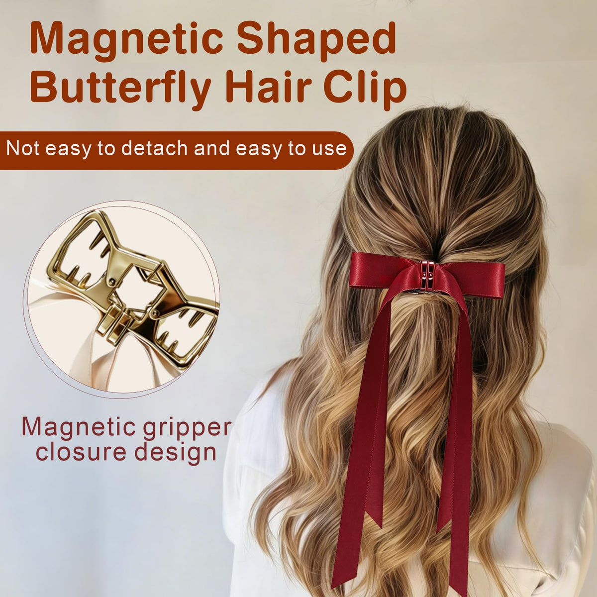 Close-up of Qtaikong magnetic hair bow showing strong magnets and smooth surface