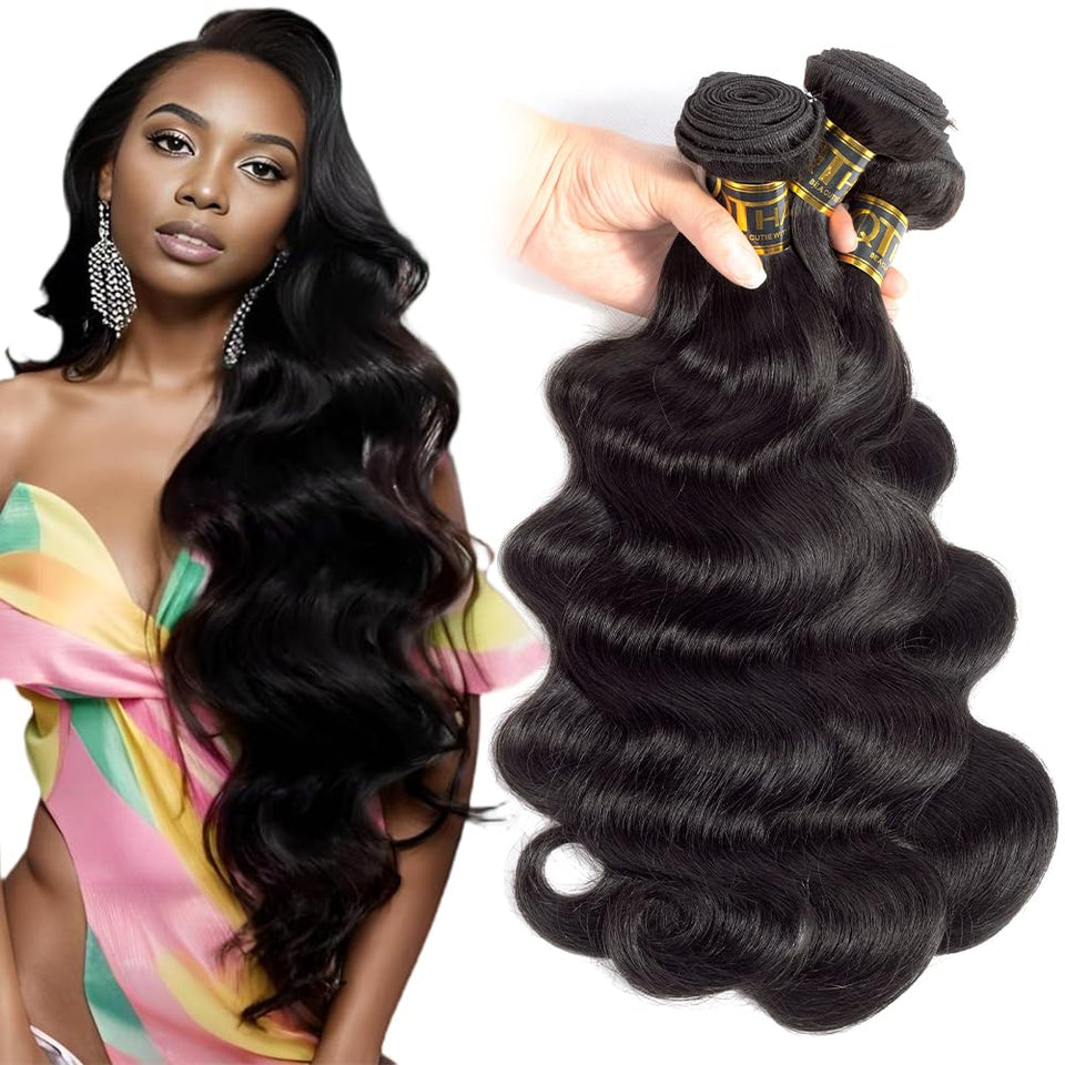 QTHAIR 18A Body Wave bundles front view shows natural texture and shine.