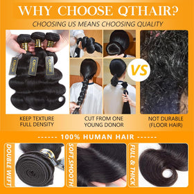 QTHAIR 18A Body Wave bundles 20-inch length for smooth, natural fall.