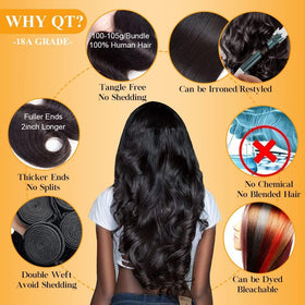 QTHAIR 18A Body Wave weft closeup highlights sturdy stitching for durability.