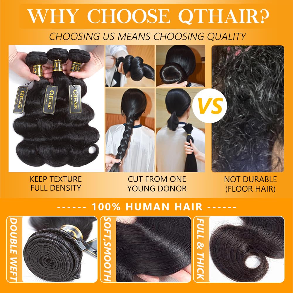 QTHAIR Brazilian body-wave bundle double-weft enhances durability and fullness
