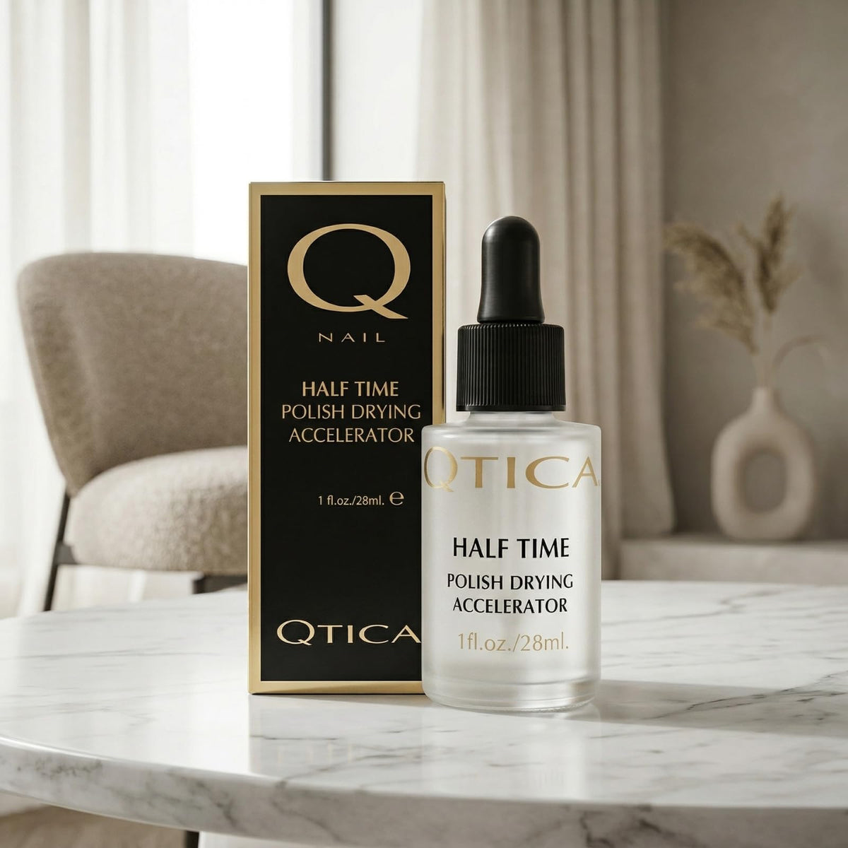 QTICA Half Time cap close-up, smooth, even top coat application for quick-dry results.