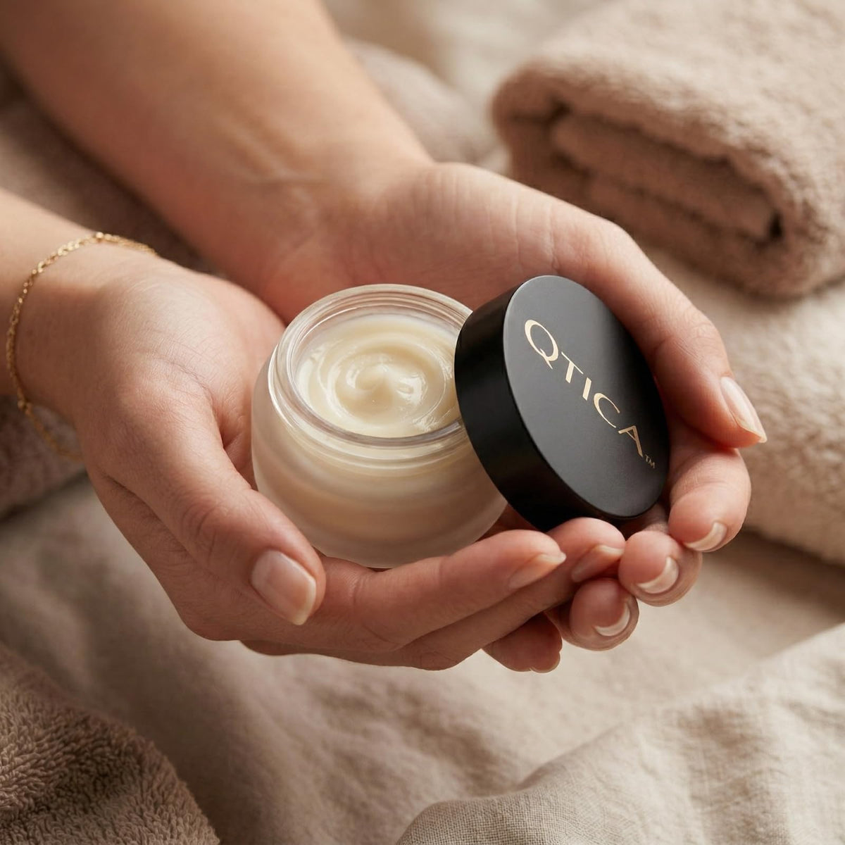 Dense, buttery QTICA balm nourishes dry cuticles and nails.