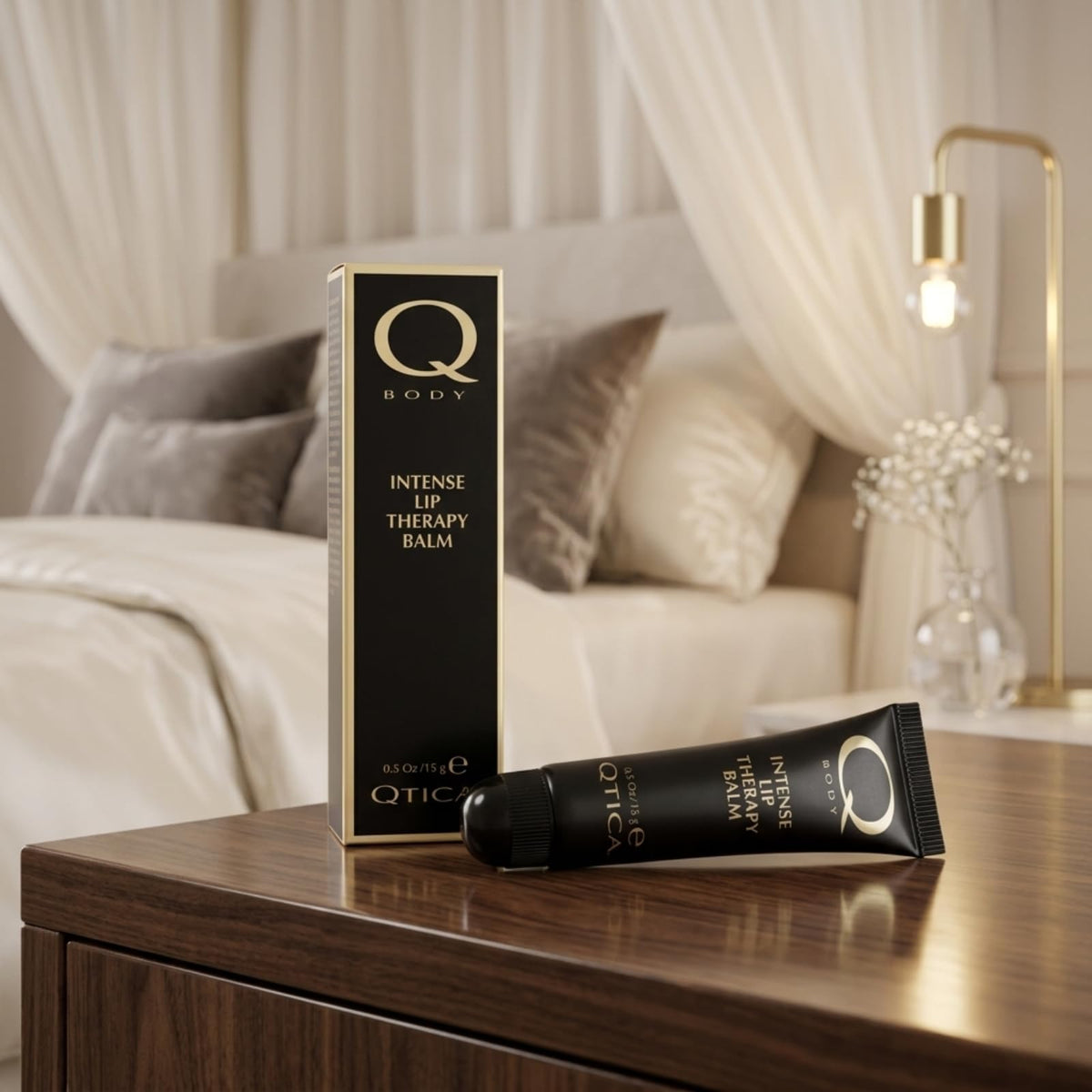 Lips receiving QTICA Intense Lip Repair Balm application for quick comfort