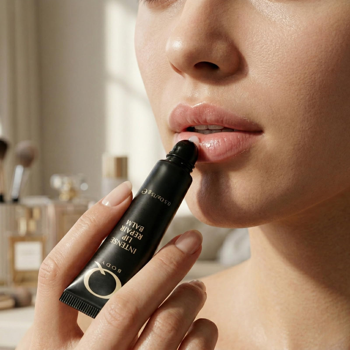 Overnight use scene showing smoother lips by morning