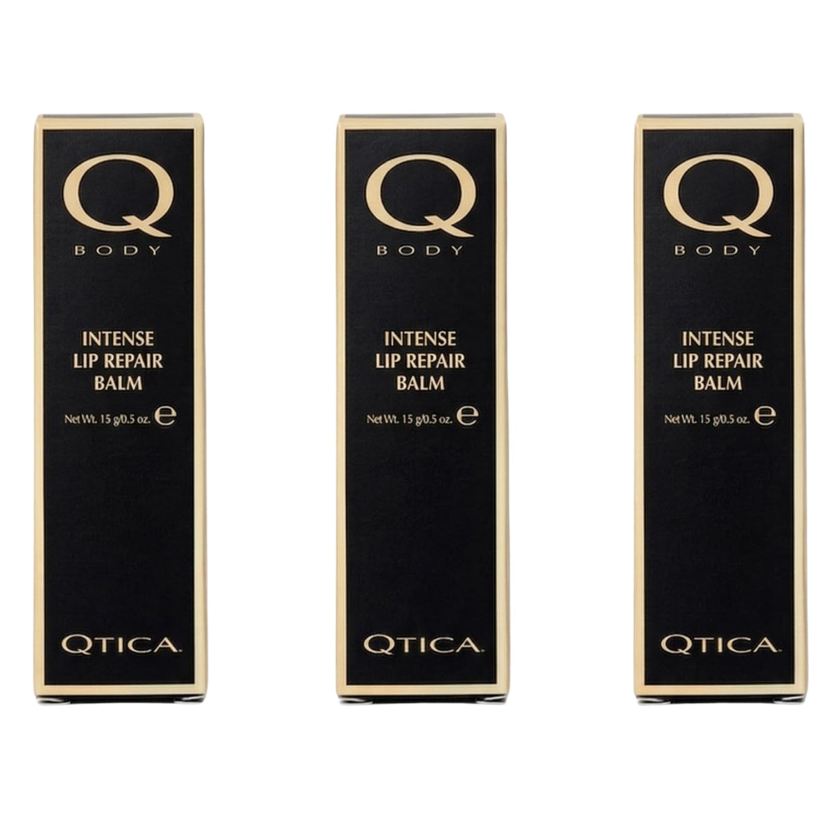 QTICA Intense Lip Repair Balm packaging for a three-pack, ideal for daily hydration