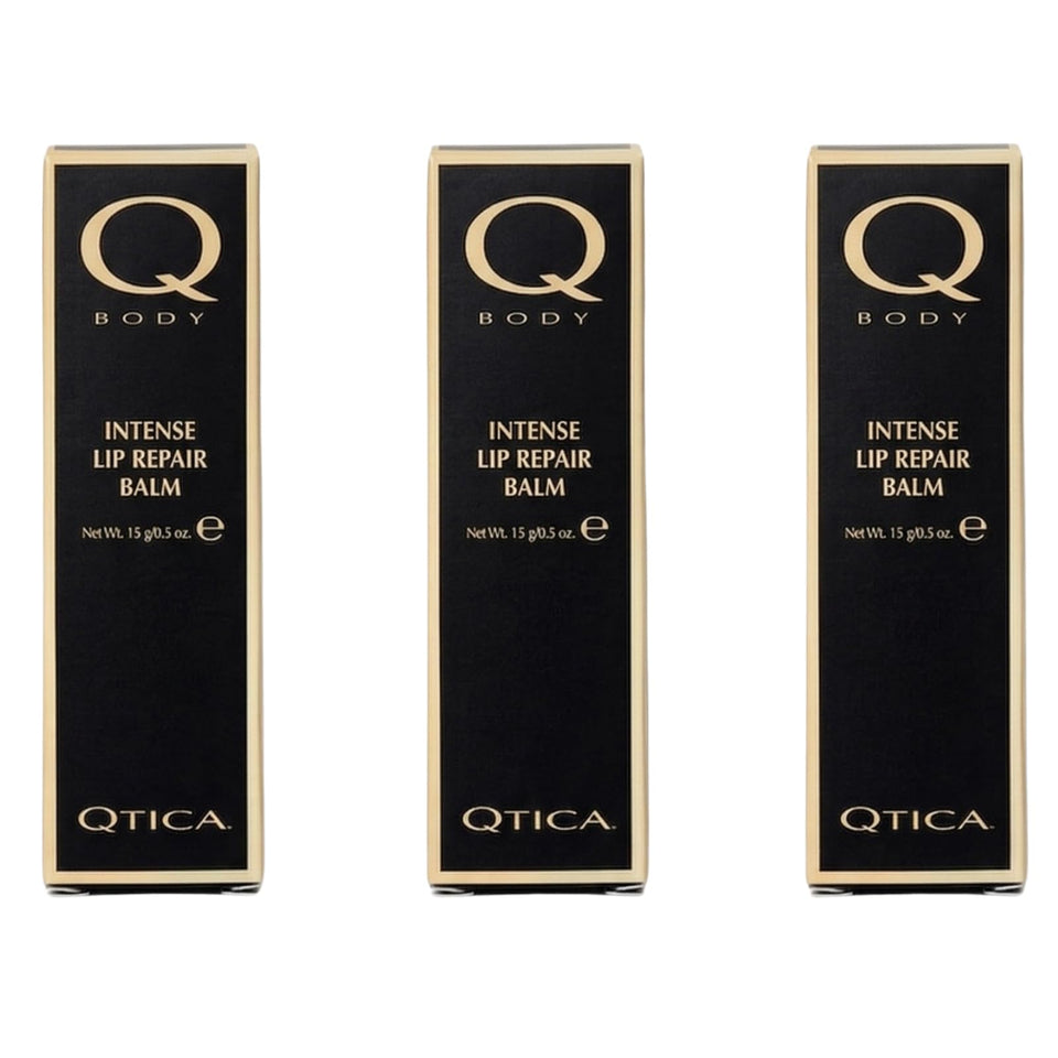 QTICA Intense Lip Repair Balm packaging for a three-pack, ideal for daily hydration
