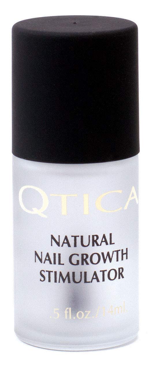 QTICA Nail Grow Stimulator bottle shown for at-home nail strengthening.
