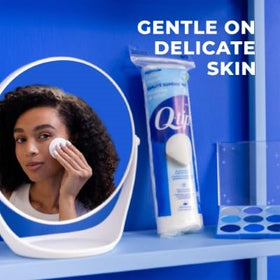 Q-tips Beauty Premium Cotton Rounds used to prep skin with toner.