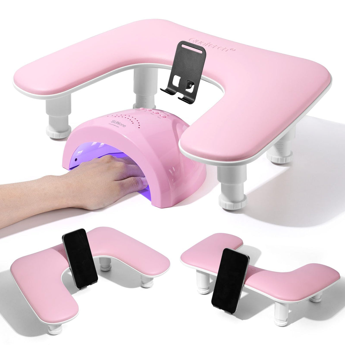 Quaferen Arm Rest base design provides sturdy support for comfortable professional manicures.