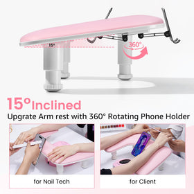 Quaferen Arm Rest height adjustment offers customizable comfort for different nail services.