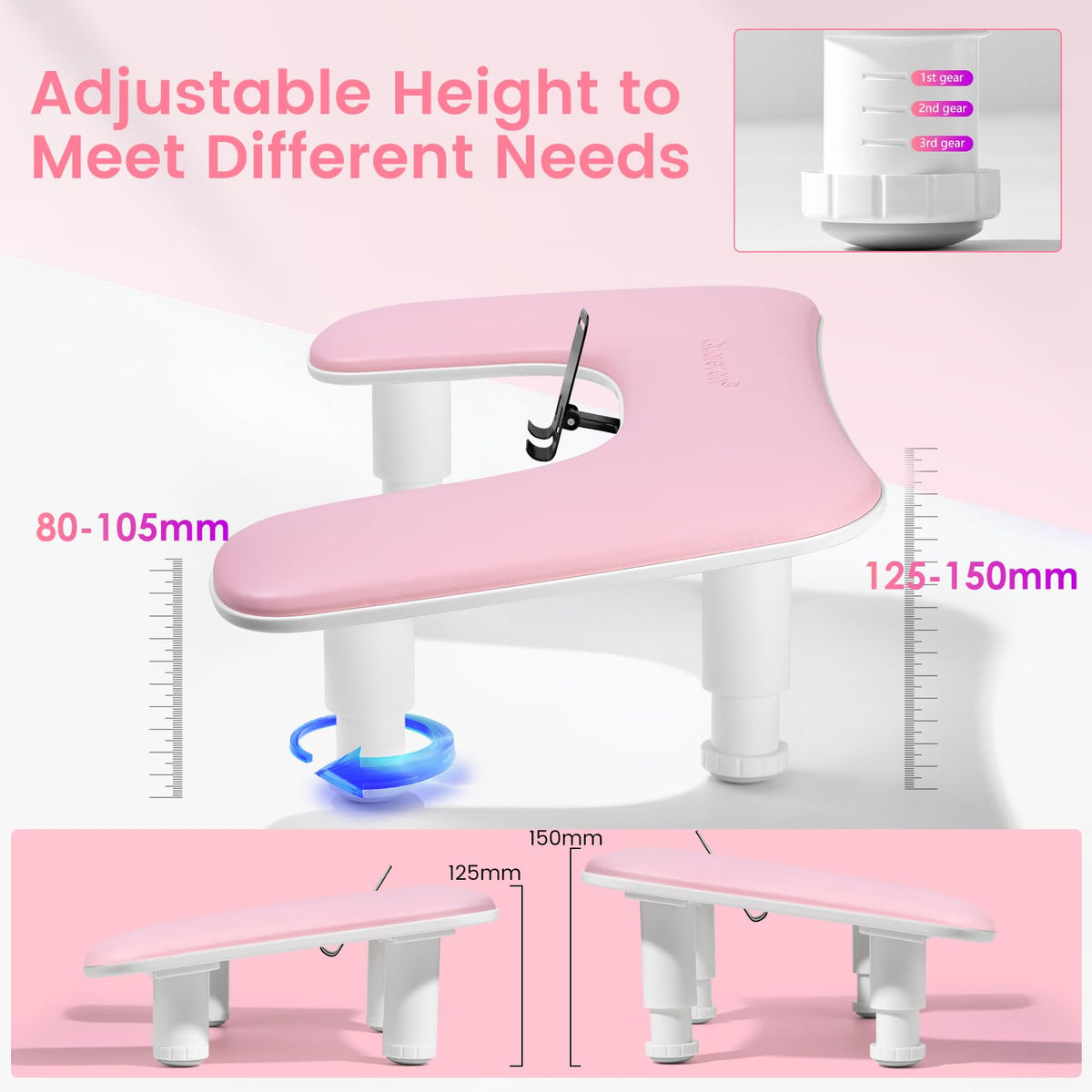Quaferen Arm Rest U-shaped design enhances stability and easy client access.