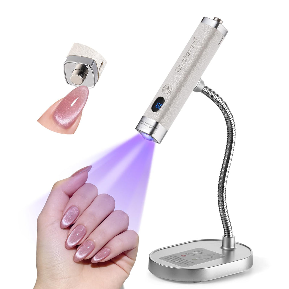 Quaferen mini handheld UV nail lamp with stand enables precise home curing.