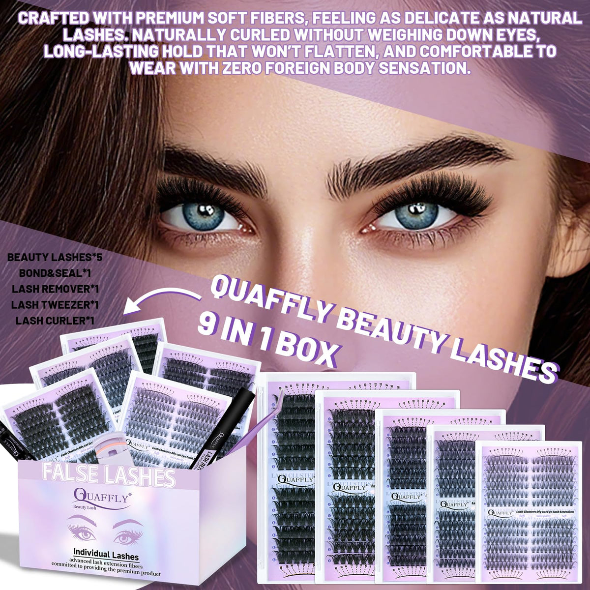 QUAFFLY Lash Extension Kit 60D density for fuller volume