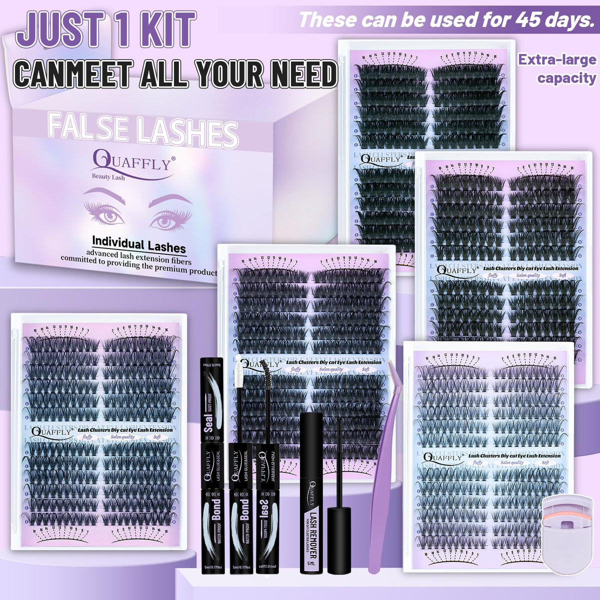 QUAFFLY Lash Extension Kit 80D density for dramatic flair