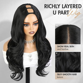 Quantum Love Curly U Part Wig 22in back view demonstrates full coverage and graceful fall.