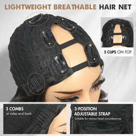 Quantum Love Curly U Part Wig 22in clip-in attachment for secure wear.