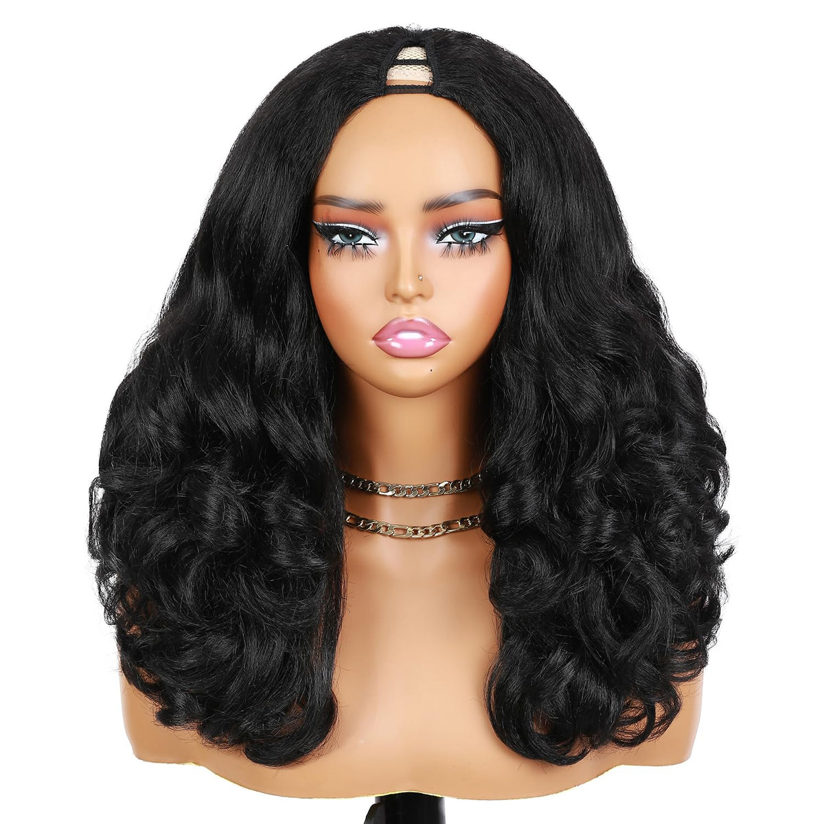 Quantum Love V Part Yaki Curly Wig side view showing smooth texture.