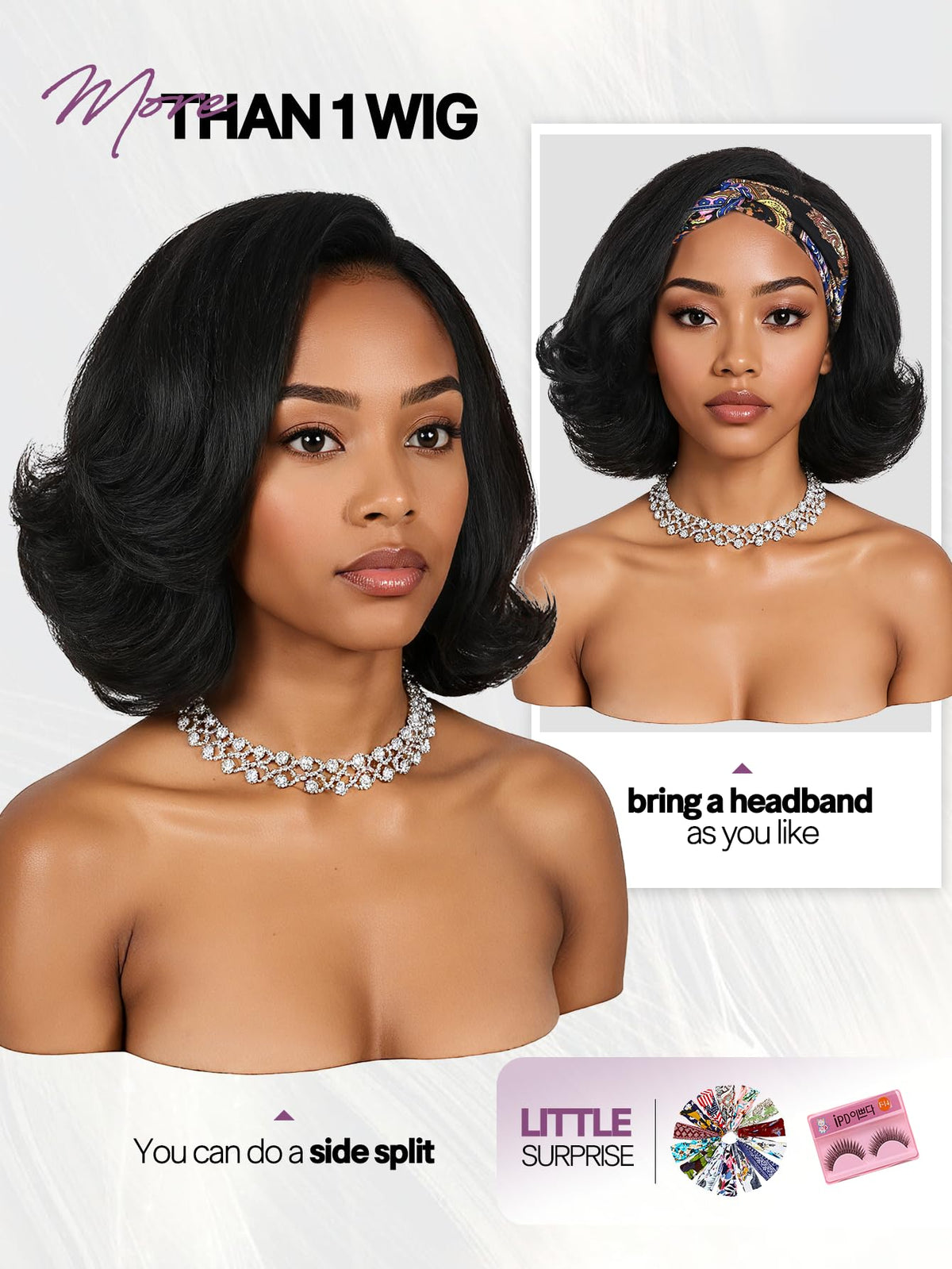 Quantum Love versatile half wig with headband and multiple styling options