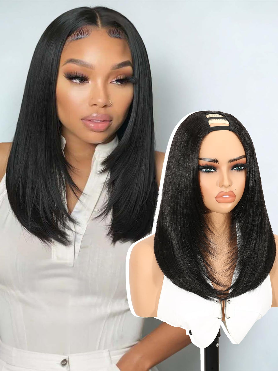 Quantum Love Yaki Straight U Part Wig face framing for natural scalp visibility and fit